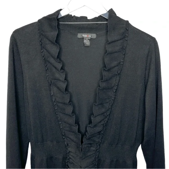 INC ruffle cardigan sweater M black - Picture 2 of 8